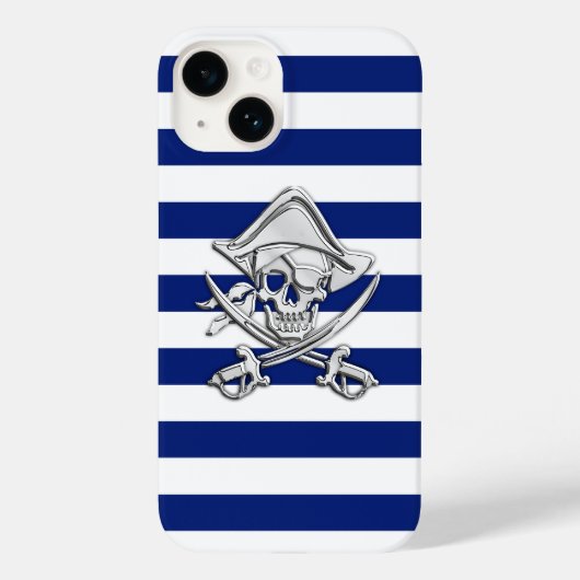 Coques Case-Mate iPhone Pirate Chrome Croix d'Os Imprimé sur Rayures Nuit (Verso)
