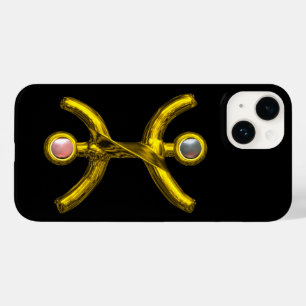 Coque Pour iPhone 14 PISCES OR ZODIAC JEWEL rose blanc perles noir
