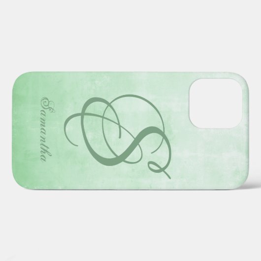 Coques Case-Mate iPhone Pistachio Grey élégant monogramme rustique (Verso (horizontal))