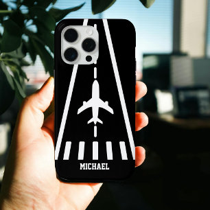 Coque iPhone 15 Pro Max Piste d'atterrissage d'avion d'anniversaire noir e