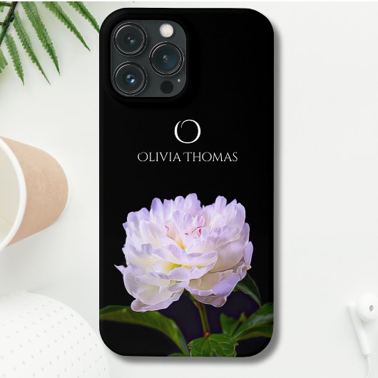 Coques Case-Mate iPhone Pivoine blanche élégante Monogram avec nom