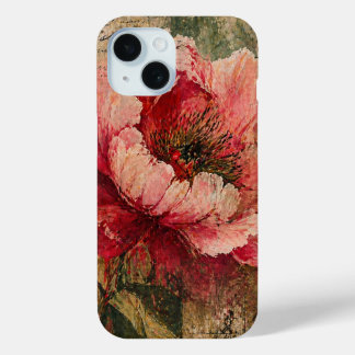 Coque Pour iPhone 15 Pivoine Floral Botanique Écriture Vintage Écriture