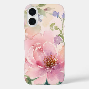 Coques iPhone 16 Pivoine Florale Aquarelle Rose Pâle