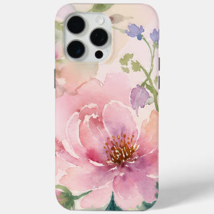Coque iPhone 15 Pro Max Pivoine Florale Aquarelle Rose Pâle