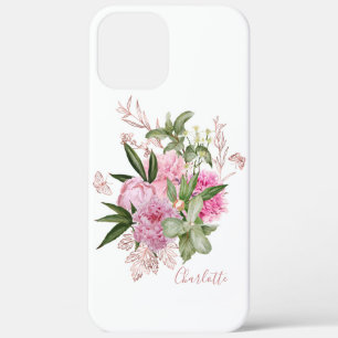Case-Mate iPhone Case Pivoines Aquarelle Rose Papillon Nom Or Rose