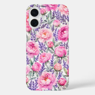Coques iPhone 16 Pivoines roses & Lavande Motif floral aquarelle