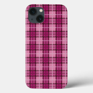 iPhone 13 Case Pixel Plaid_Magenta-Black