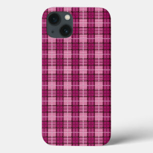 iPhone 13 Case Pixel Plaid_Magenta-Black