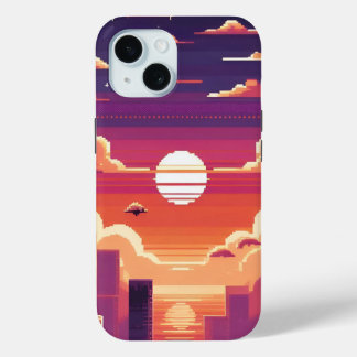 Coque Pour iPhone 15 Pixel Sunset City