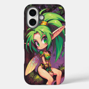 Coques iPhone 16 Pixie de la forêt de Chibi à Dusk — Émeraude