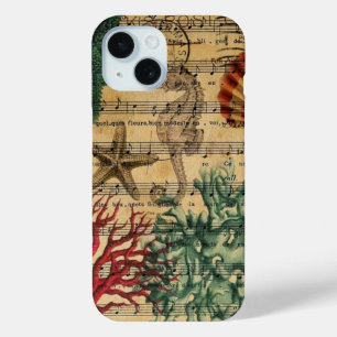 Coque Pour iPhone 15 plage chic corail côtier seahorse seashell