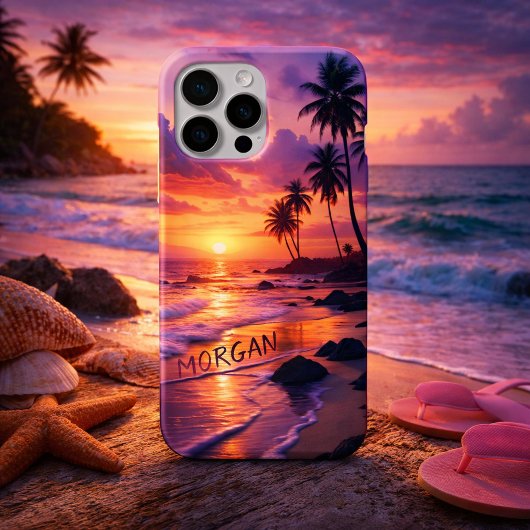 Coques Case-Mate iPhone Plage de coucher de soleil tropicale customisée - 