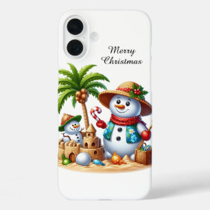 Coques iPhone 16 Plus Plage de Noël festive bonhomme de neige personnali
