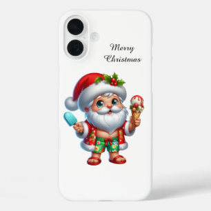 Coques iPhone 16 Plus Plage de Noël festive Santa personnalisable