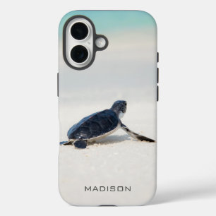 Coques iPhone 16 Plage de tortue de mer personnalisée avec photo et