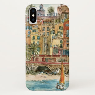 Coque iPhone X Plage et bâtiments d'aquarelle des destinations  