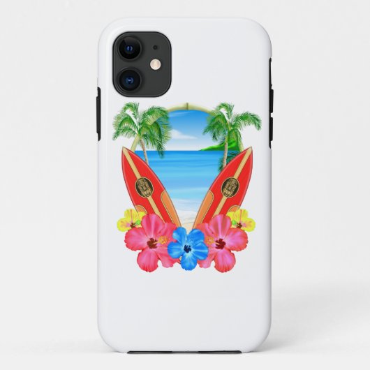 Coques Case-Mate iPhone Plage et planches de surf tropicales (Dos)