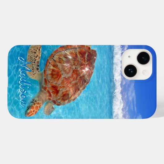 Coques Case-Mate iPhone Plage moderne Blue Turtle (Verso (horizontal))