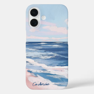 Coques iPhone 16 Plage rose et bleu Plage Gouache Art
