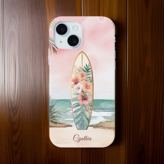 Coques Case-Mate iPhone Plage Surfboard Fleurs tropicales Île Monogramme