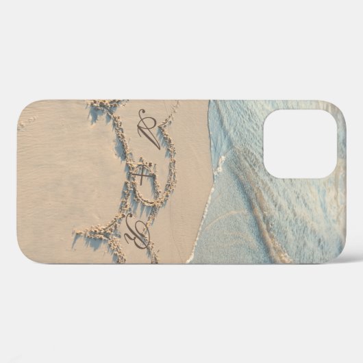 Coques Case-Mate iPhone Plage tropicale, Coeurs de sable Monogramme (Verso (horizontal))