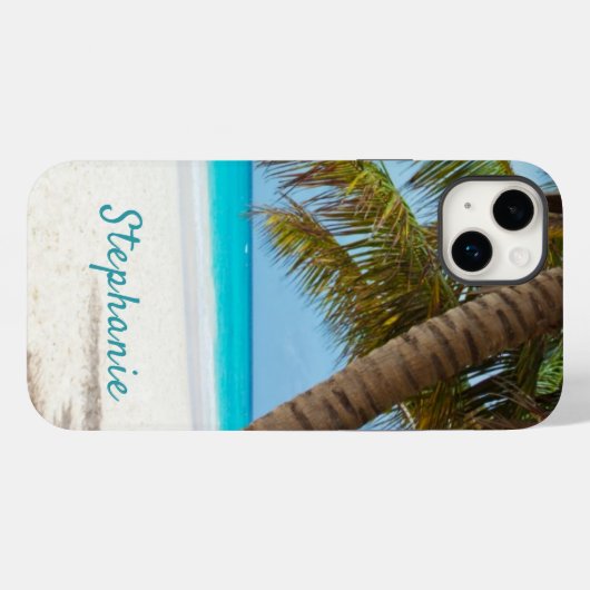 Coques Case-Mate iPhone Plage tropicale Monogram Palm Tree Turquoise Cool (Verso (horizontal))
