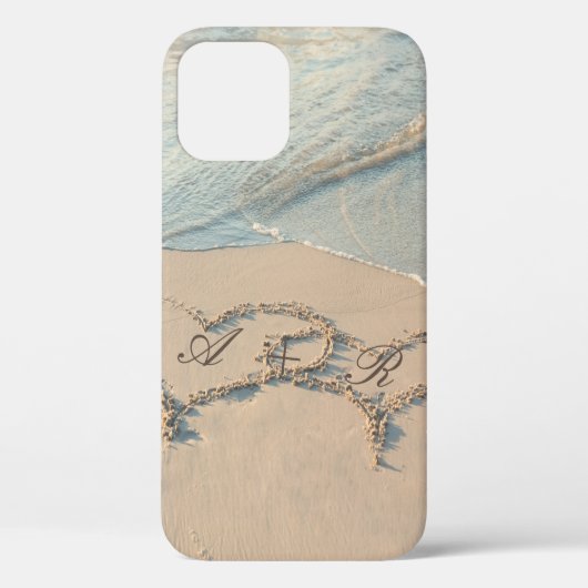 Coques Case-Mate iPhone Plage tropicale, monogramme de coeurs de sable (Verso)