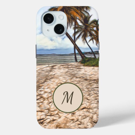 Coques Case-Mate iPhone Plage tropicale Palmiers Océan Monogramme (Verso)