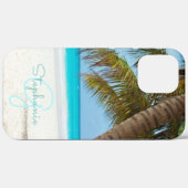 Coques Case-Mate iPhone Plage tropicale Turquoise Monogram Palm Tree (Verso (horizontal))