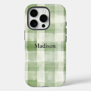 Coques iPhone 16 Pro Plaid à la crème verte de la ferme