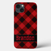 Coques Case-Mate iPhone Plaid de buffle rouge noir rustique -monogrammé (Verso)