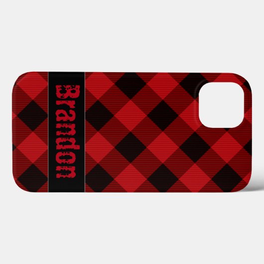Coques Case-Mate iPhone Plaid de buffle rouge noir rustique -monogrammé (Verso (horizontal))