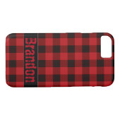 Coques Case-Mate iPhone Plaid de buffle rouge noir rustique -monogrammé (Dos (Horizontal))