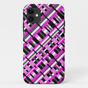 Case-Mate iPhone Case Plaid en diagonale rose, noir et gris