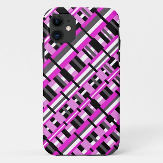 Coques Case-Mate iPhone Plaid en diagonale rose, noir et gris (Dos)
