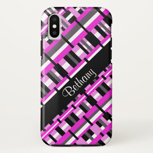 Coques Case-Mate iPhone Plaid en rose, noir et gris Personnaliser le nom (Dos)