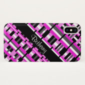 Coques Case-Mate iPhone Plaid en rose, noir et gris Personnaliser le nom (Dos (Horizontal))