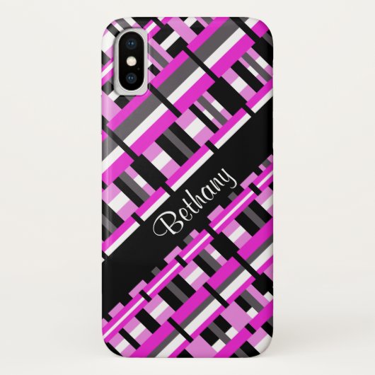 Coques Case-Mate iPhone Plaid en rose, noir et gris Personnaliser le nom (Dos)