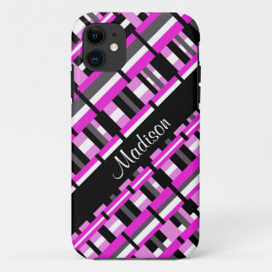 Coques Pour iPhone Plaid en rose, noir et gris Personnaliser le nom