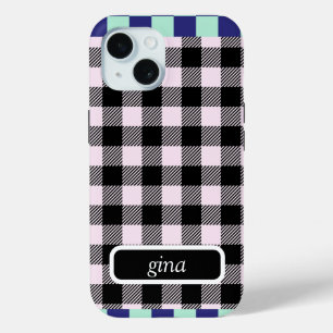Coque Pour iPhone 15 Plaid En vichy personnalisé