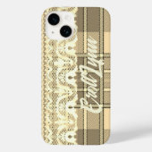 Coques Case-Mate iPhone Plaid et dentelle mignonne crème féminine brun (Verso)