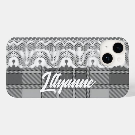 Coques Case-Mate iPhone Plaid et dentelle noir et blanc mignon (Verso (horizontal))