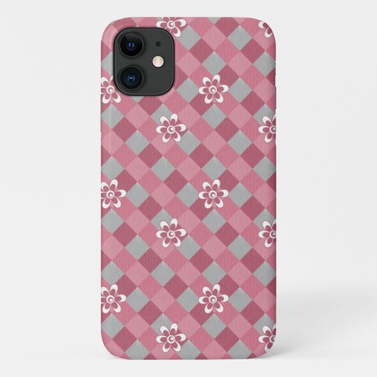 Coques Case-Mate iPhone Plaid gris et rose avec fleurs camomilaires (Dos)