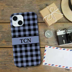 Coque Pour iPhone 15 Plaid noir et bleu, Plaid de Buffalo