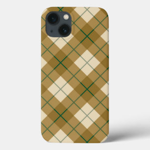 iPhone 13 Case Plaid polarisé en or avec la rayure verte