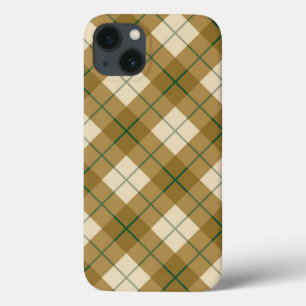 iPhone 13 Case Plaid polarisé en or avec la rayure verte