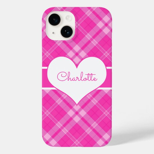 Coques Case-Mate iPhone Plaid rose doux sur un monogramme cardiaque (Verso)