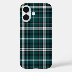 Coques iPhone 16 Plaid turquoise noir et blanc
