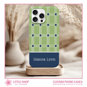 Coque Pour iPhone 15 Plaid Vert à Motif de Fenêtre Monogrammé