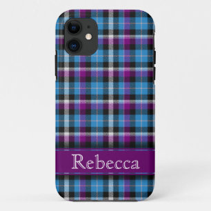 Etui iPhone Case-Mate Plaid violet et bleu avec nom personnalisable